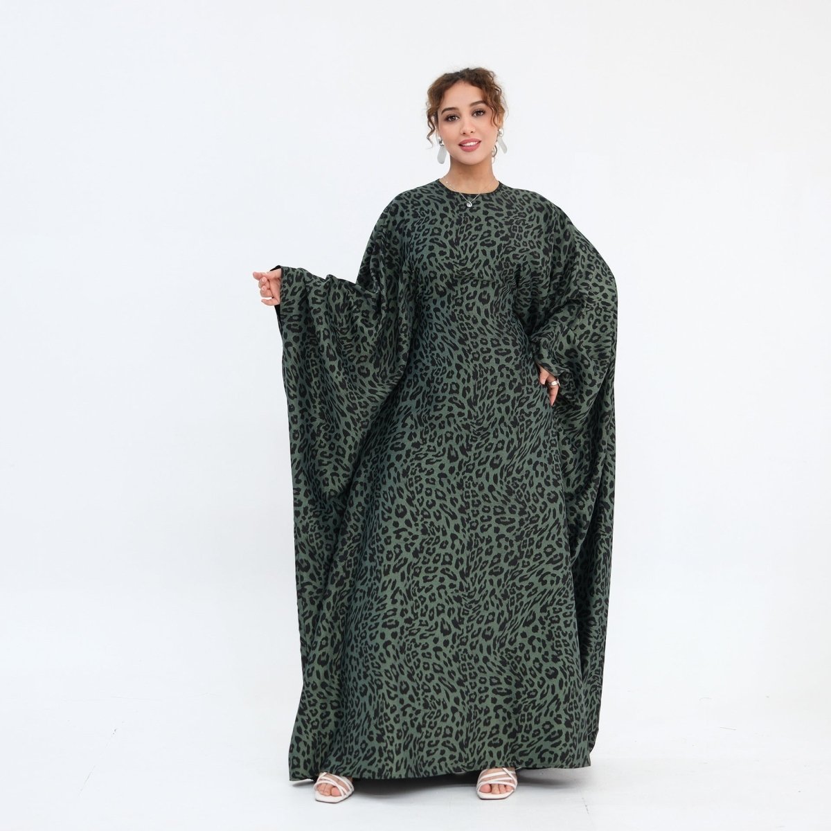 Leopard Print Batwing Maxi Dress