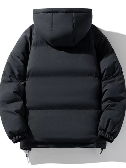 Men's Plus Size Hooded Puffer Jacket with Drawstring Hem