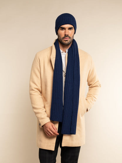 Milano (navy blue) - Italian 100% cashmere ribbed beanie (unisex)