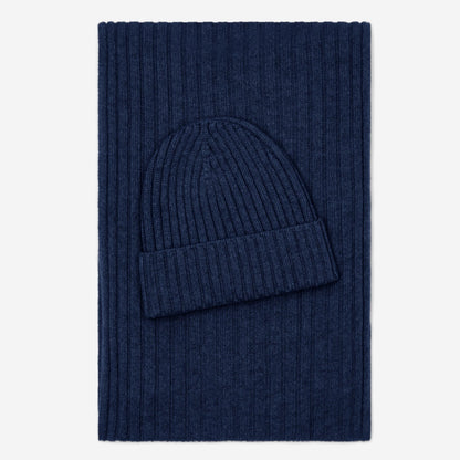 Milano (navy blue) - Italian 100% cashmere ribbed beanie (unisex)