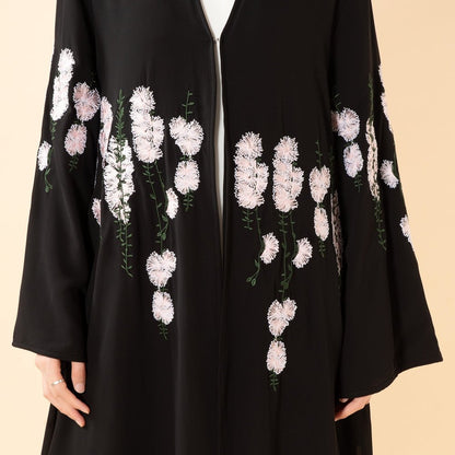Luxury Floral Embroidered Double-Layer Chiffon Open Abaya