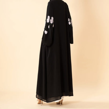 Luxury Floral Embroidered Double-Layer Chiffon Open Abaya