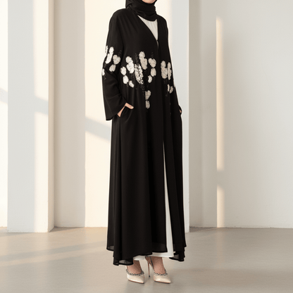 Luxury Floral Embroidered Double-Layer Chiffon Open Abaya