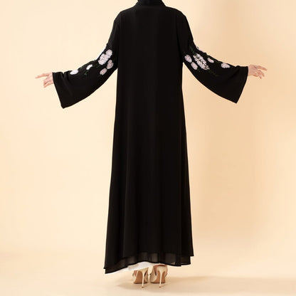 Luxury Floral Embroidered Double-Layer Chiffon Open Abaya