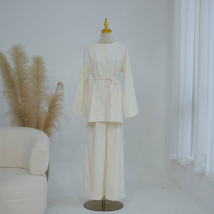 Button-Front Longline Top & Wide-Leg Trouser Set
