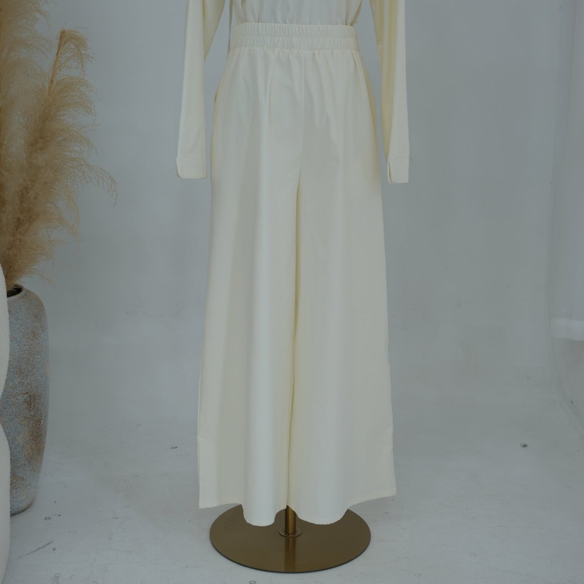 Button-Front Longline Top & Wide-Leg Trouser Set