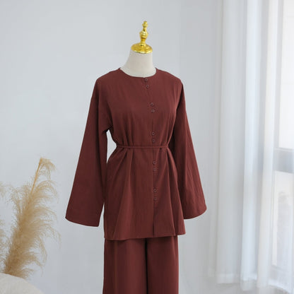 Button-Front Longline Top & Wide-Leg Trouser Set