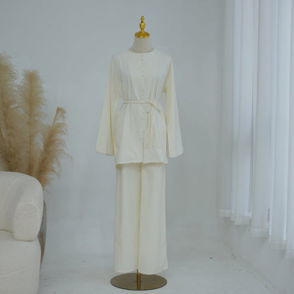 Button-Front Longline Top & Wide-Leg Trouser Set