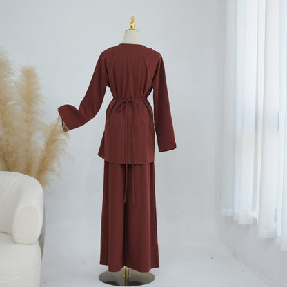 Button-Front Longline Top & Wide-Leg Trouser Set