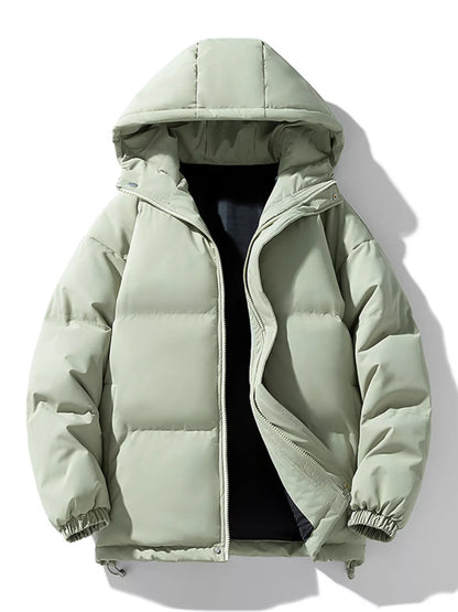 Men's Plus Size Hooded Puffer Jacket with Drawstring Hem