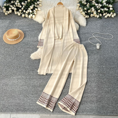 Geometric Jacquard-Trim Ribbed Knit 3-Piece Set