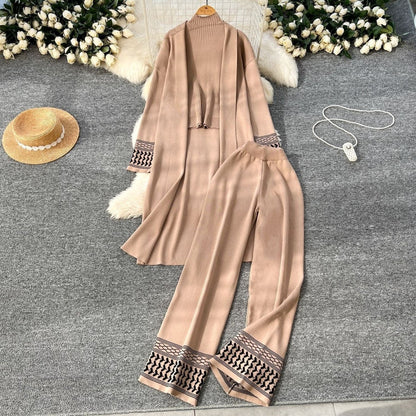 Geometric Jacquard-Trim Ribbed Knit 3-Piece Set