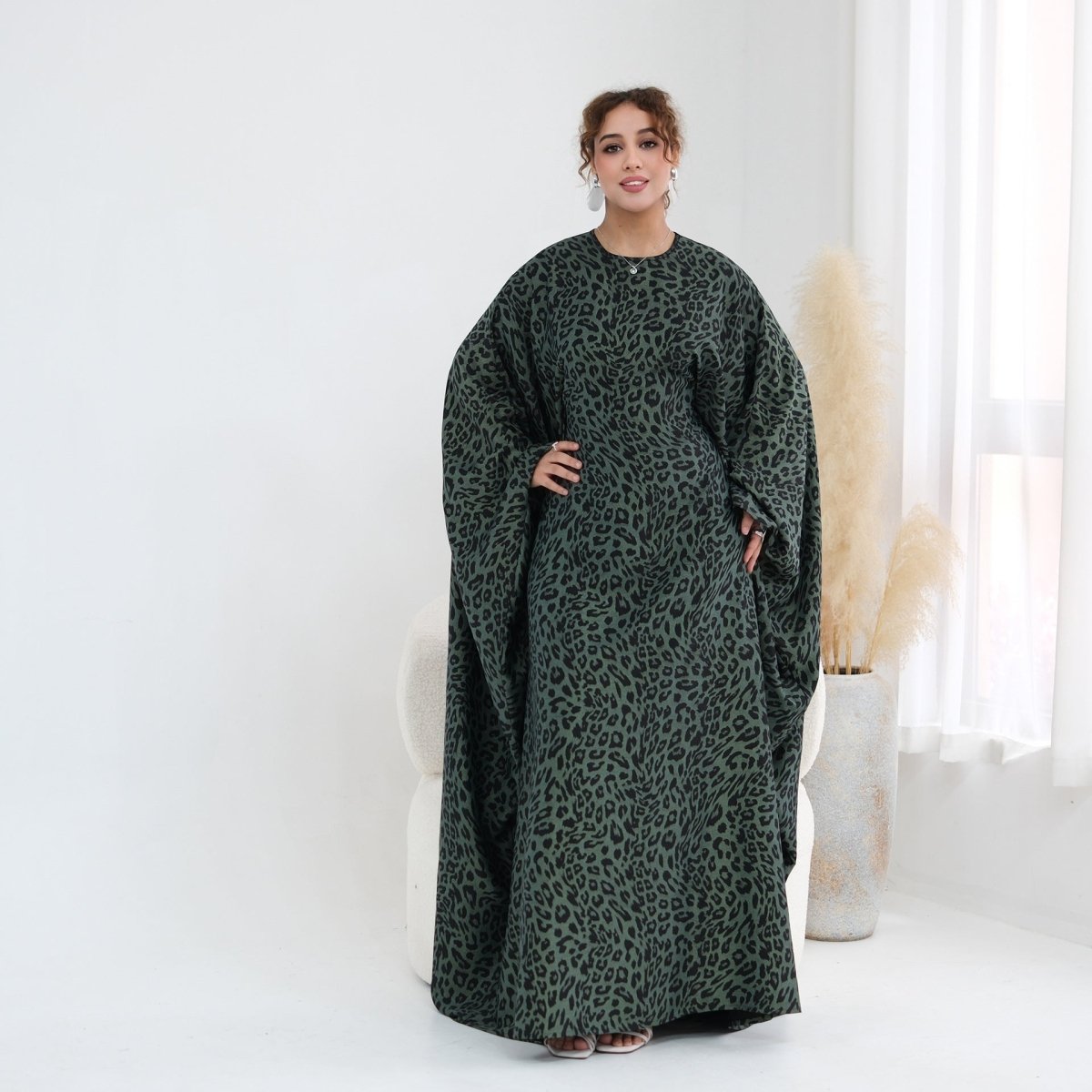Leopard Print Batwing Maxi Dress