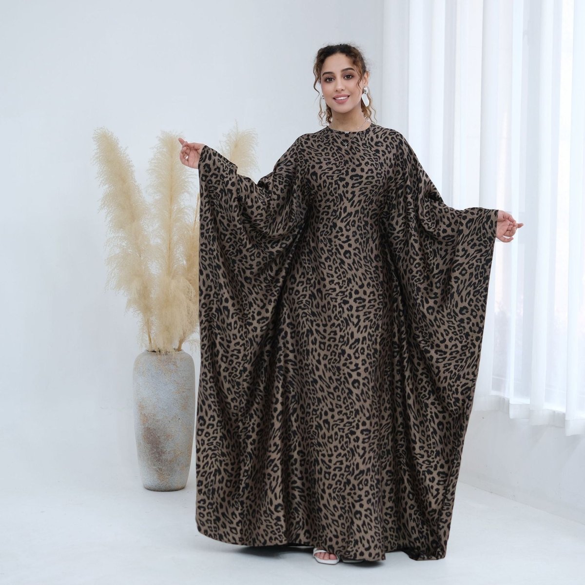 Leopard Print Batwing Maxi Dress