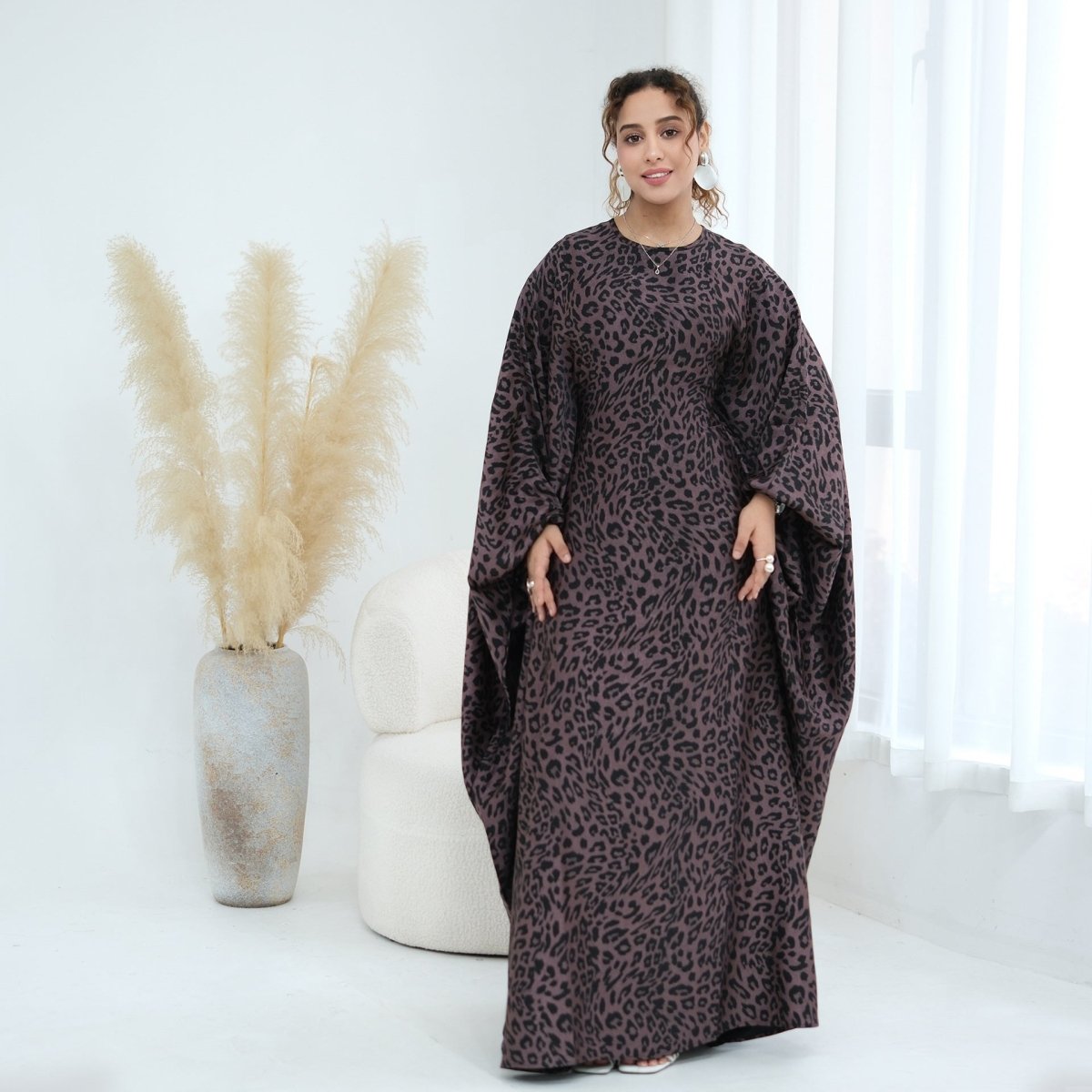 Leopard Print Batwing Maxi Dress