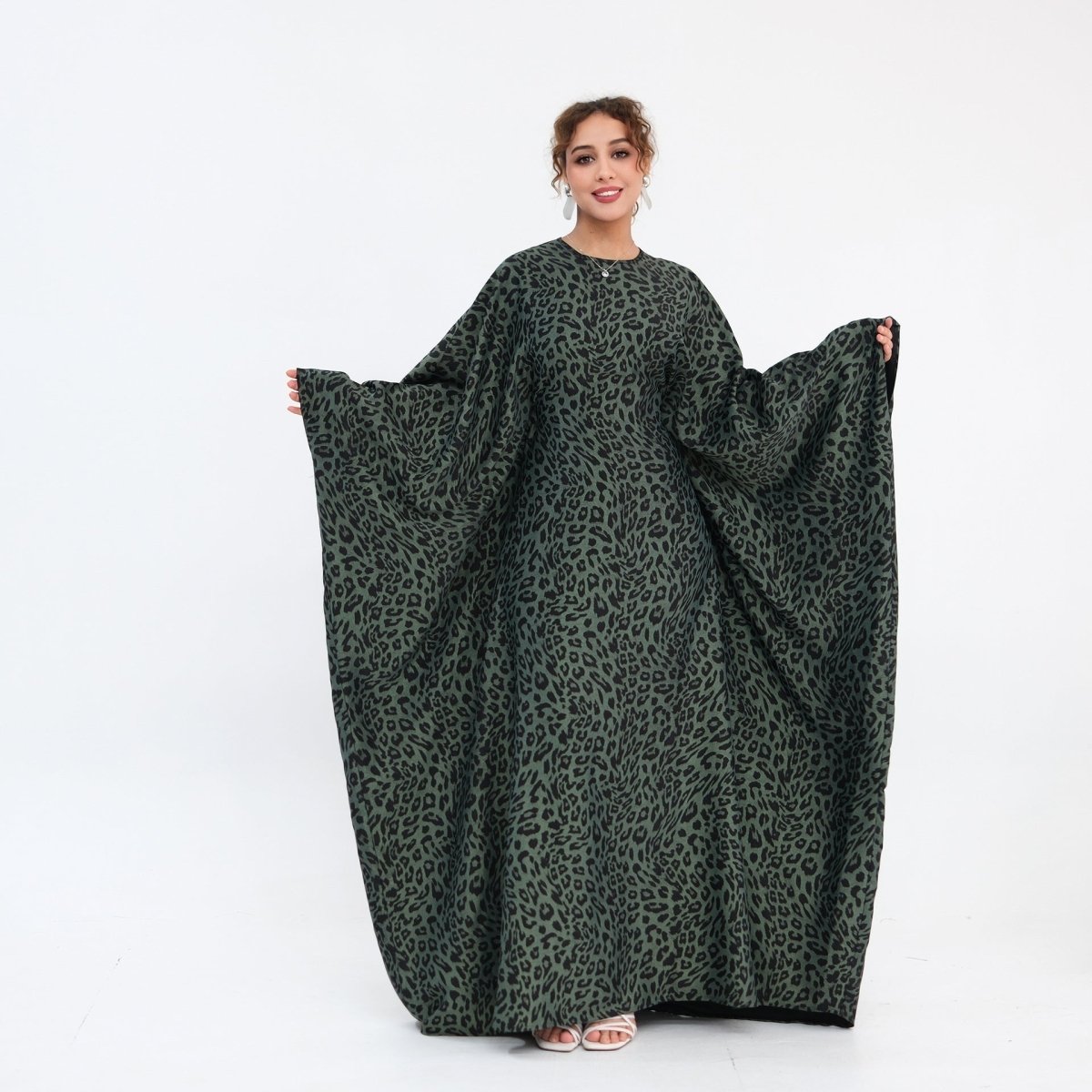 Leopard Print Batwing Maxi Dress