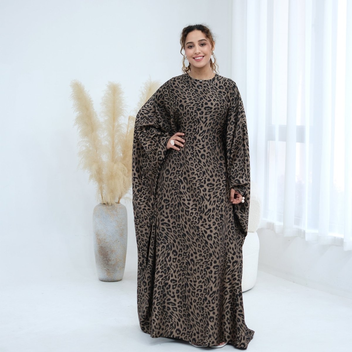 Leopard Print Batwing Maxi Dress