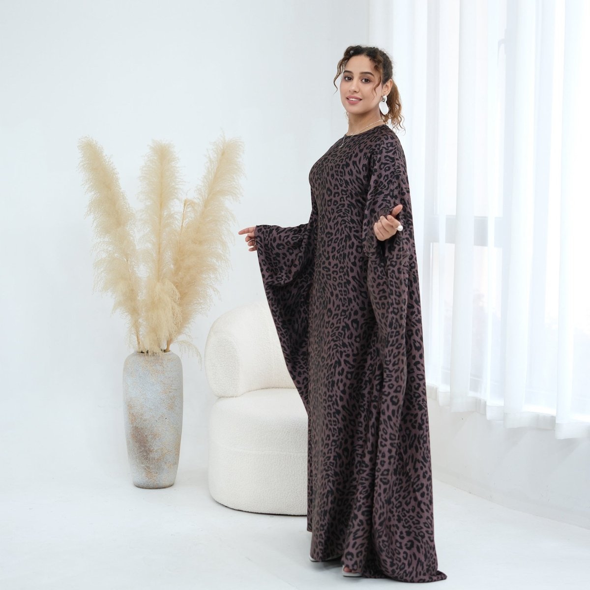 Leopard Print Batwing Maxi Dress