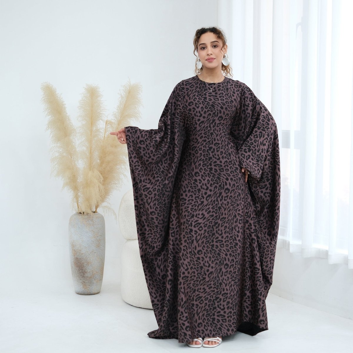 Leopard Print Batwing Maxi Dress