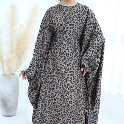 Leopard Print Batwing Maxi Dress