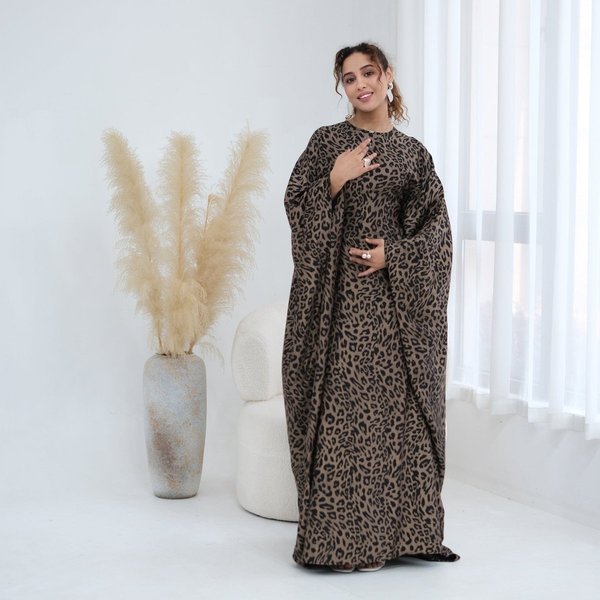 Leopard Print Batwing Maxi Dress