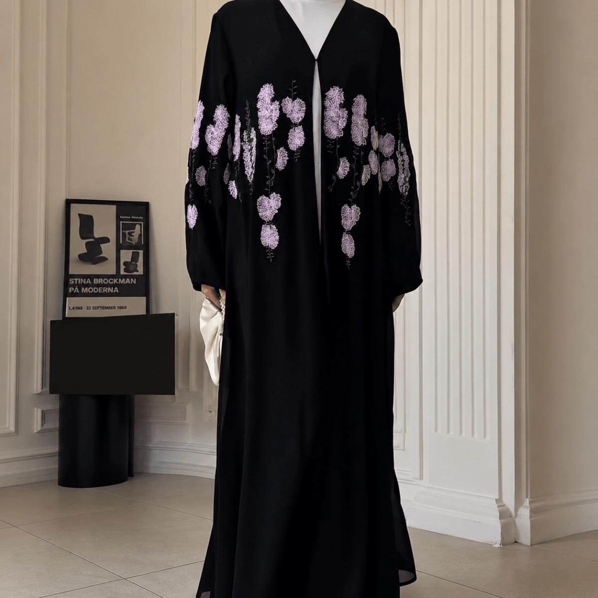 Luxury Floral Embroidered Double-Layer Chiffon Open Abaya