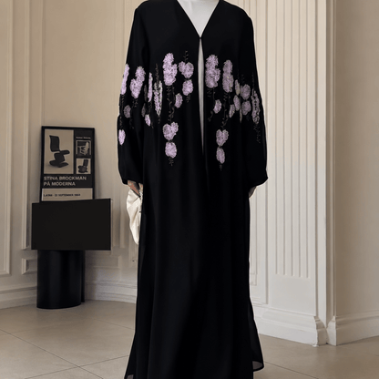 Luxury Floral Embroidered Double-Layer Chiffon Open Abaya
