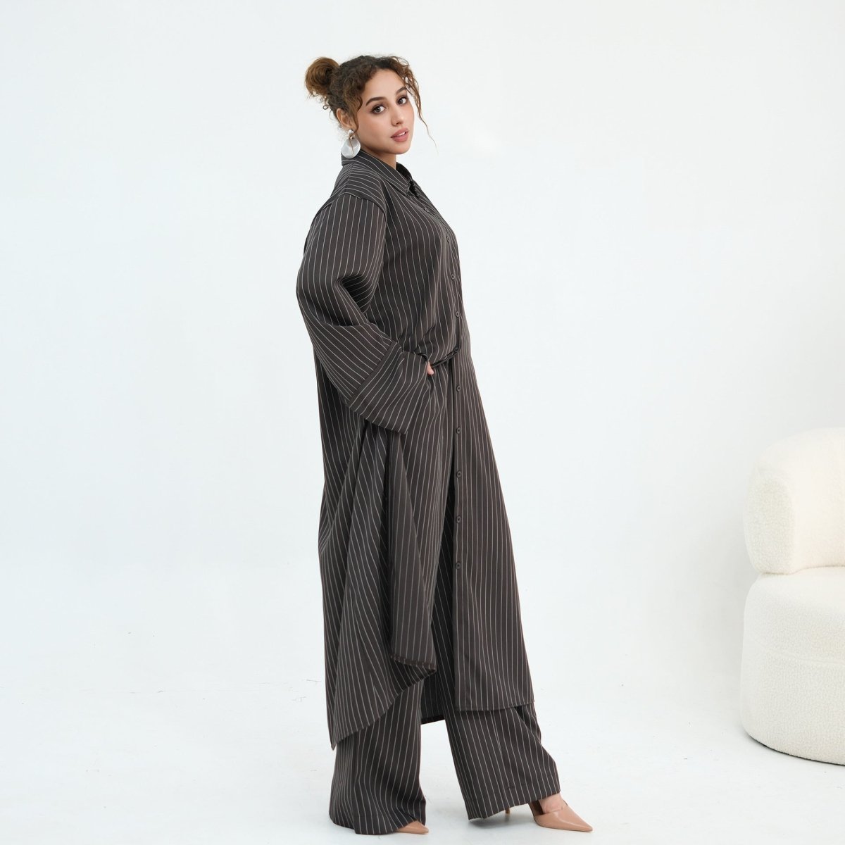 Pinstripe Oversized Shirt & Wide-Leg Trouser Set