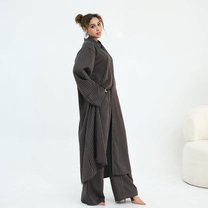 Pinstripe Oversized Shirt & Wide-Leg Trouser Set
