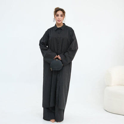 Pinstripe Oversized Shirt & Wide-Leg Trouser Set