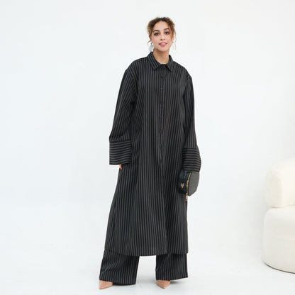 Pinstripe Oversized Shirt & Wide-Leg Trouser Set