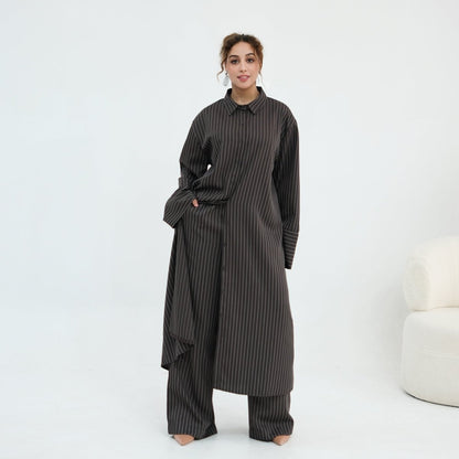 Pinstripe Oversized Shirt & Wide-Leg Trouser Set