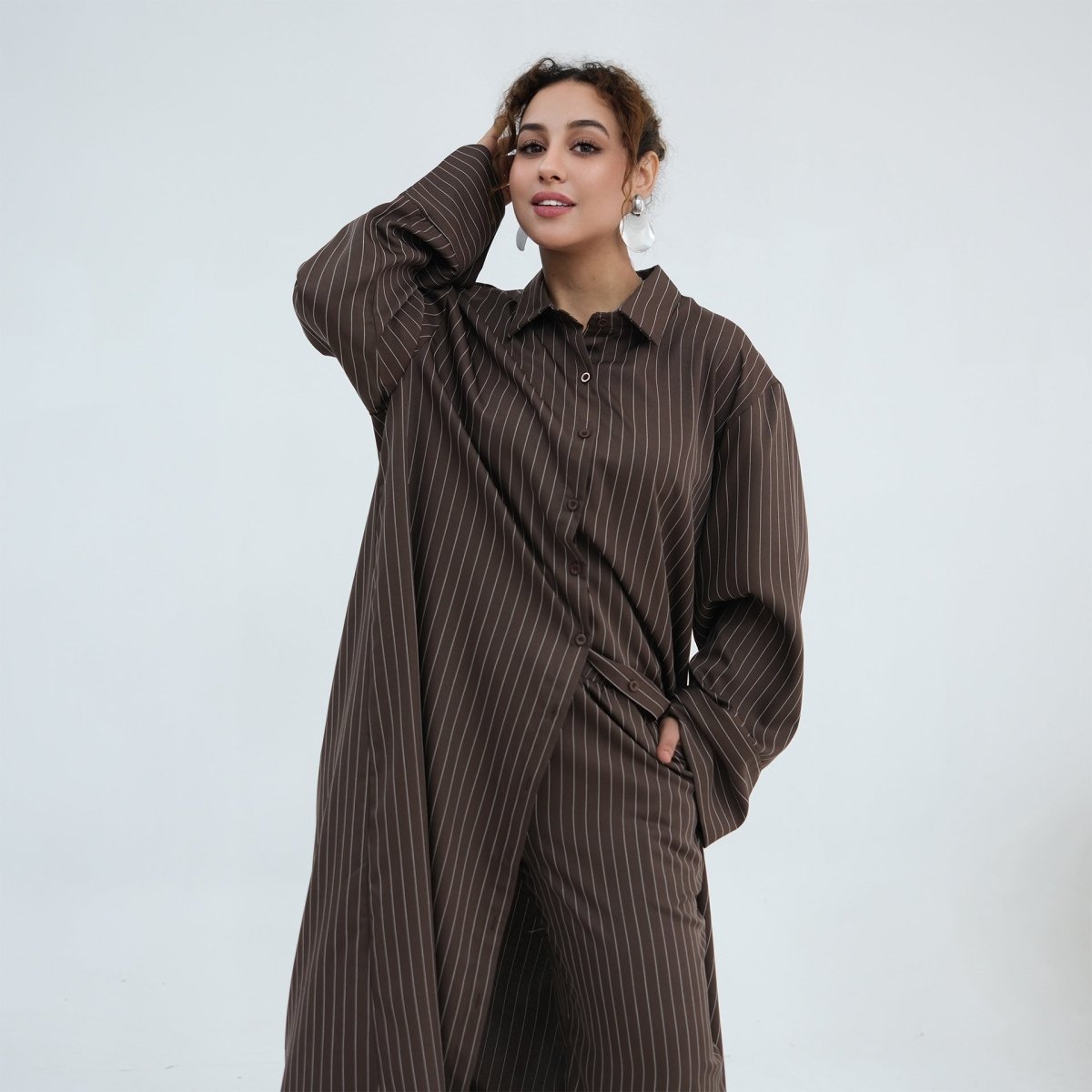 Pinstripe Oversized Shirt & Wide-Leg Trouser Set
