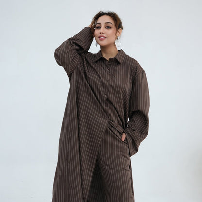 Pinstripe Oversized Shirt & Wide-Leg Trouser Set