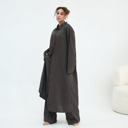 Pinstripe Oversized Shirt & Wide-Leg Trouser Set