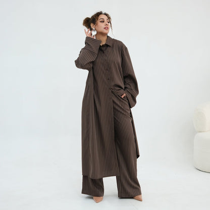 Pinstripe Oversized Shirt & Wide-Leg Trouser Set