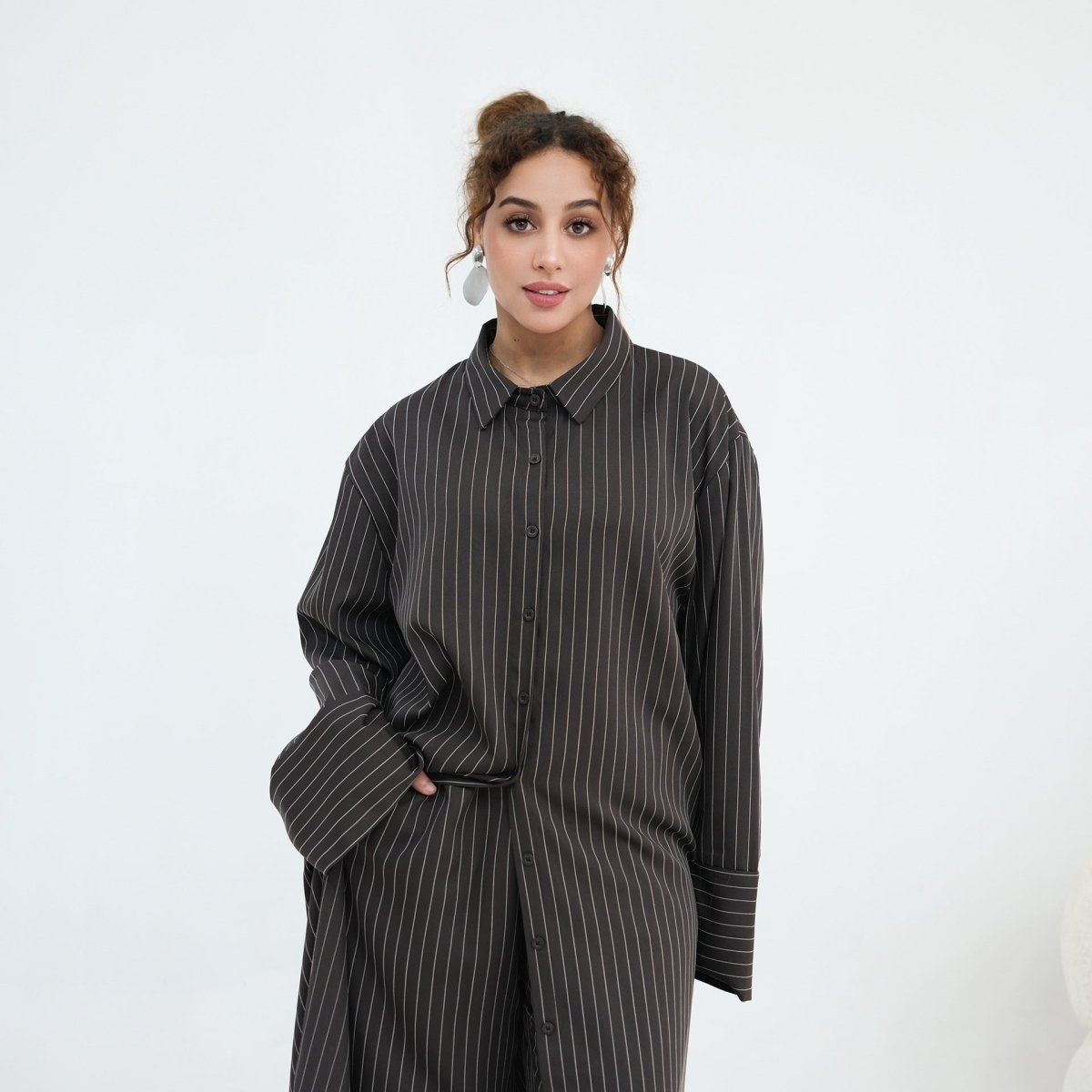 Pinstripe Oversized Shirt & Wide-Leg Trouser Set