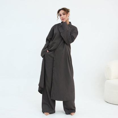 Pinstripe Oversized Shirt & Wide-Leg Trouser Set
