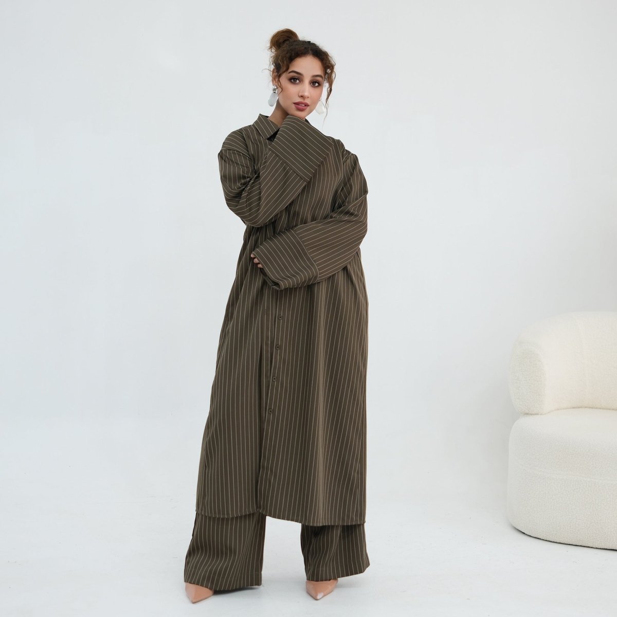 Pinstripe Oversized Shirt & Wide-Leg Trouser Set