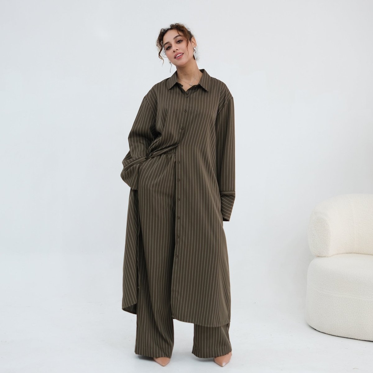 Pinstripe Oversized Shirt & Wide-Leg Trouser Set