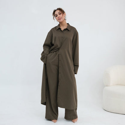 Pinstripe Oversized Shirt & Wide-Leg Trouser Set
