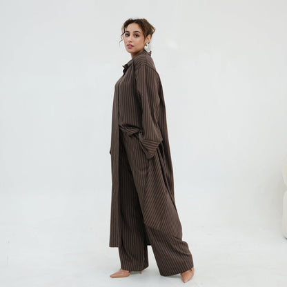 Pinstripe Oversized Shirt & Wide-Leg Trouser Set