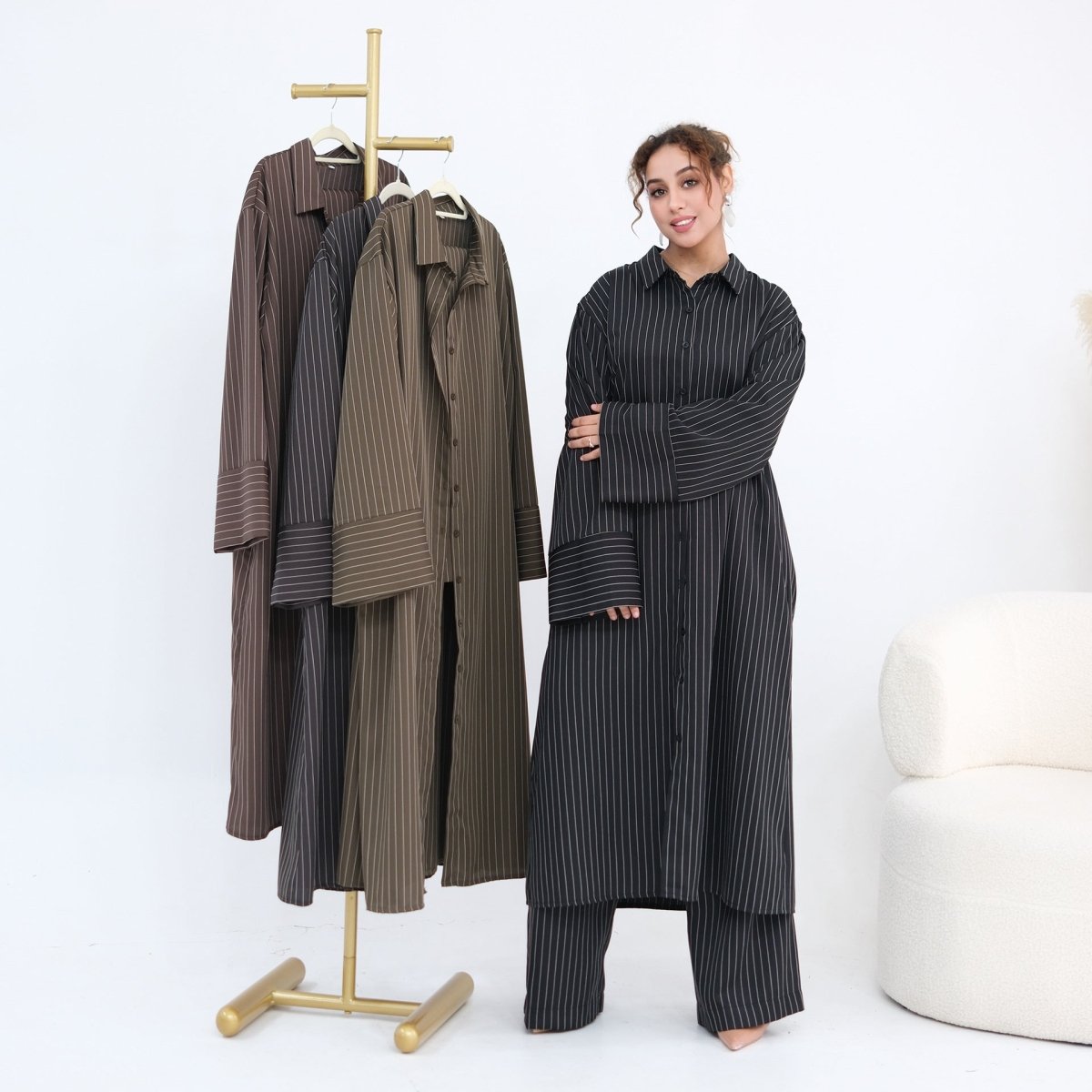 Pinstripe Oversized Shirt & Wide-Leg Trouser Set