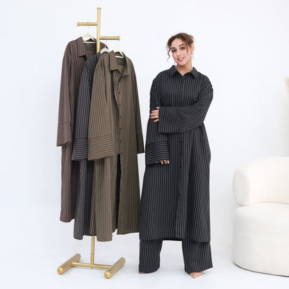 Pinstripe Oversized Shirt & Wide-Leg Trouser Set