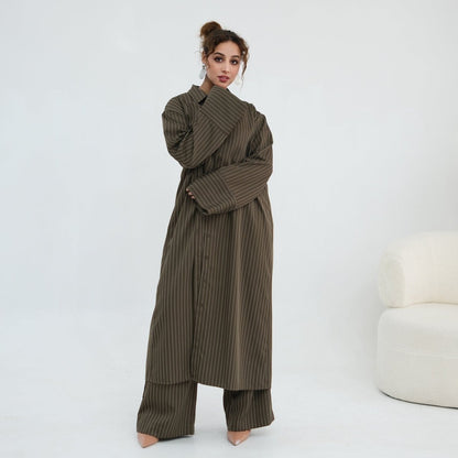 Pinstripe Oversized Shirt & Wide-Leg Trouser Set