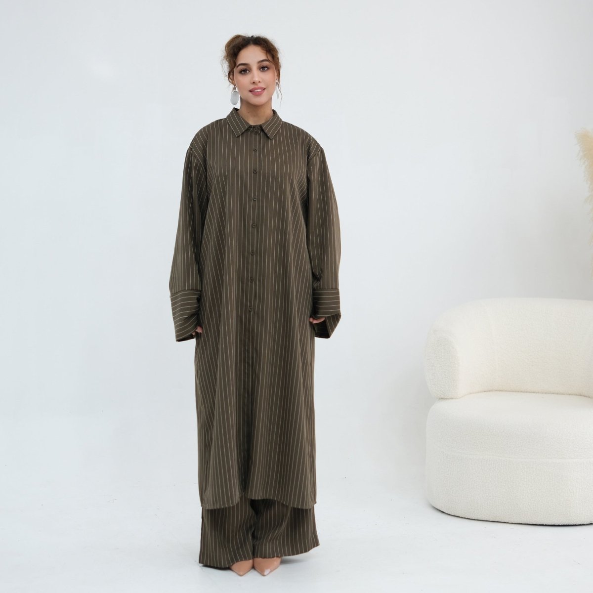 Pinstripe Oversized Shirt & Wide-Leg Trouser Set