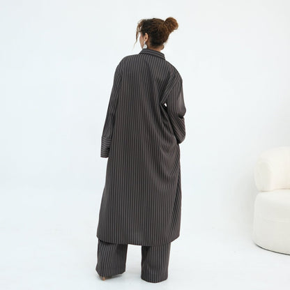 Pinstripe Oversized Shirt & Wide-Leg Trouser Set