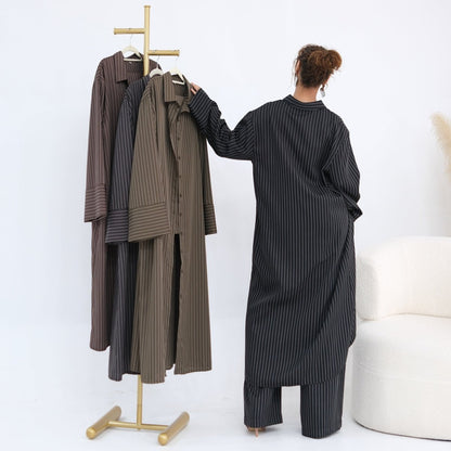 Pinstripe Oversized Shirt & Wide-Leg Trouser Set