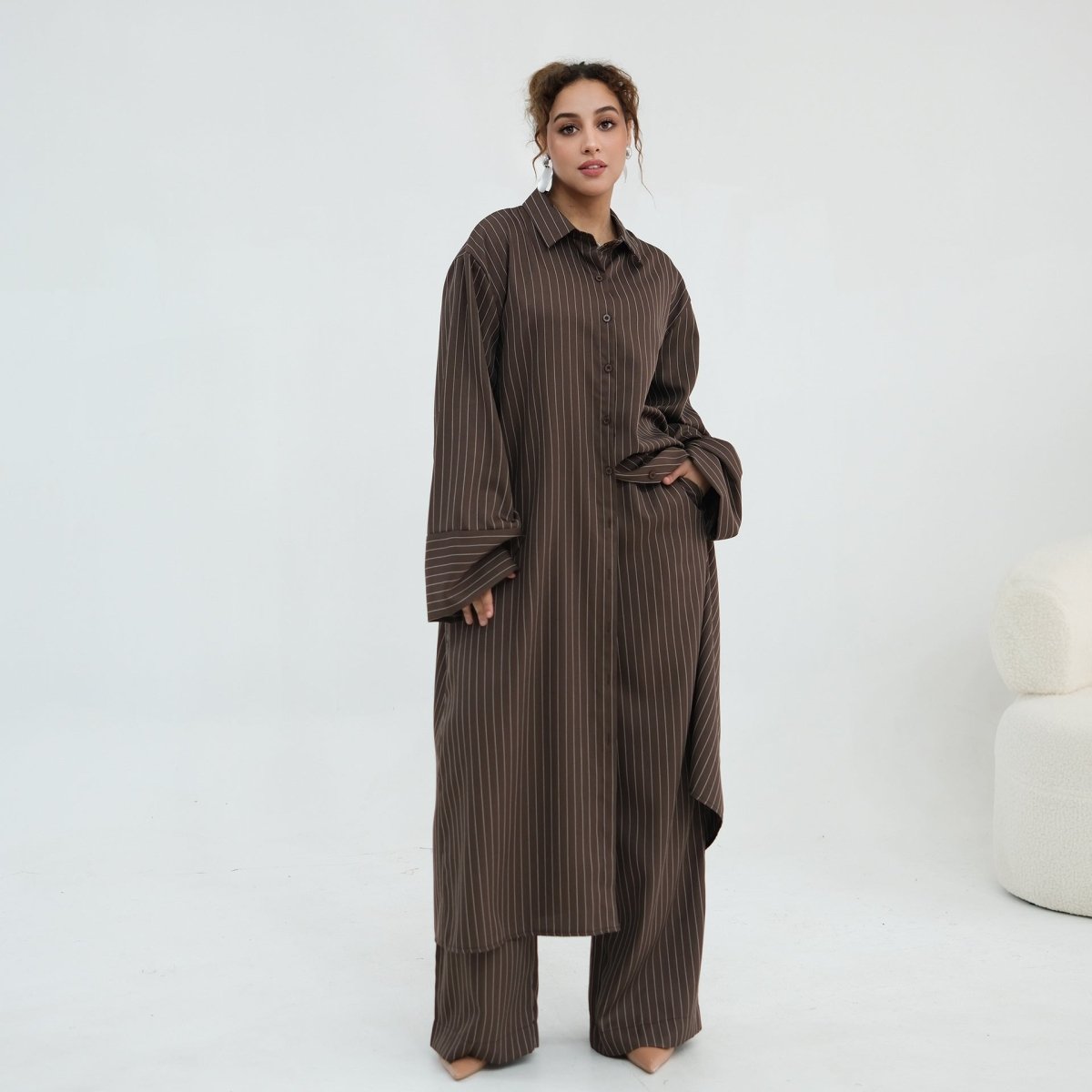 Pinstripe Oversized Shirt & Wide-Leg Trouser Set