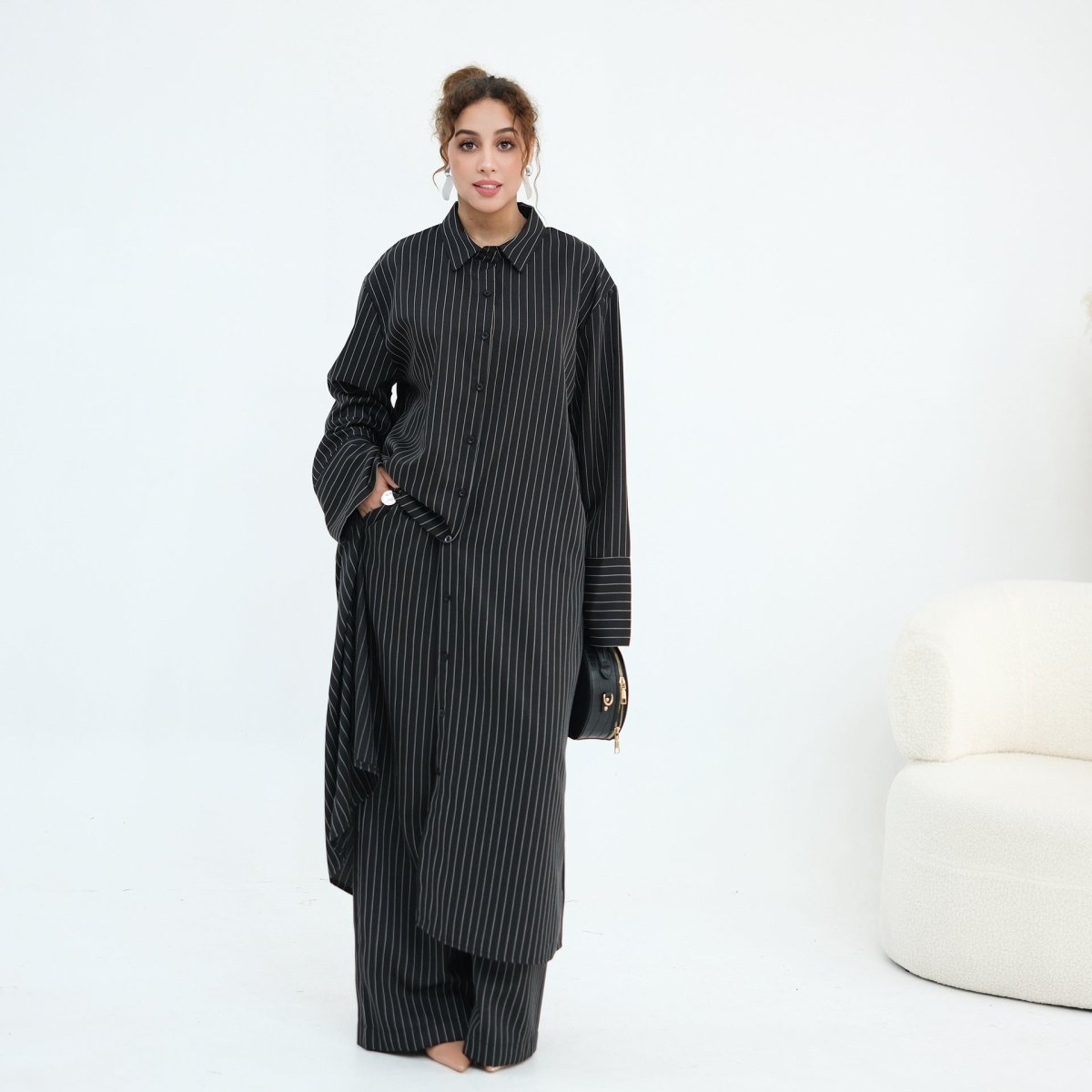 Pinstripe Oversized Shirt & Wide-Leg Trouser Set